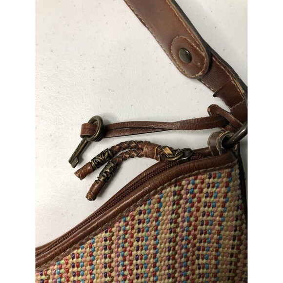 VTG Y2K Fossil Key Woven Nylon Brown Leather Hobo Bag Handbag Shoulder Purse - Picture 6 of 15